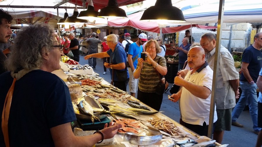 At the market of Ortygia with our Cook